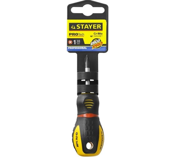 Отвертка STAYER PROFI PROTech, двухкомпонентная рукоятка, намагниченная, Cr-Mo, PH1x38мм 25132-1-38_z02