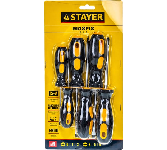 Набор отверток STAYER MASTER двухкомпонентная рукоятка, магнитный наконечник, 6шт 2513-H6_z01