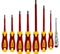 Набор диэлектрических отверток Зубр ПРОФЕССИОНАЛ 1000 В,SL 3, 5, 6 / PH 1, 2 / PZ 1, 2, тестер 100-250 В, в кейсе, 8 предметов 25268