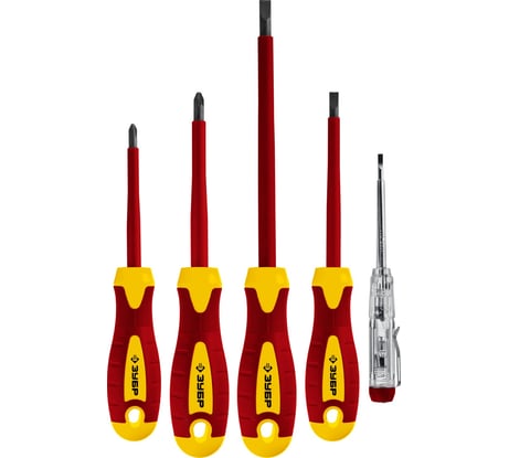 Набор диэлектрических отверток Зубр ПРОФЕССИОНАЛ 1000 В, SL 3, 5 / PH 1, 2, тестер 100-250 В, в коробке, 5 предметов 25265