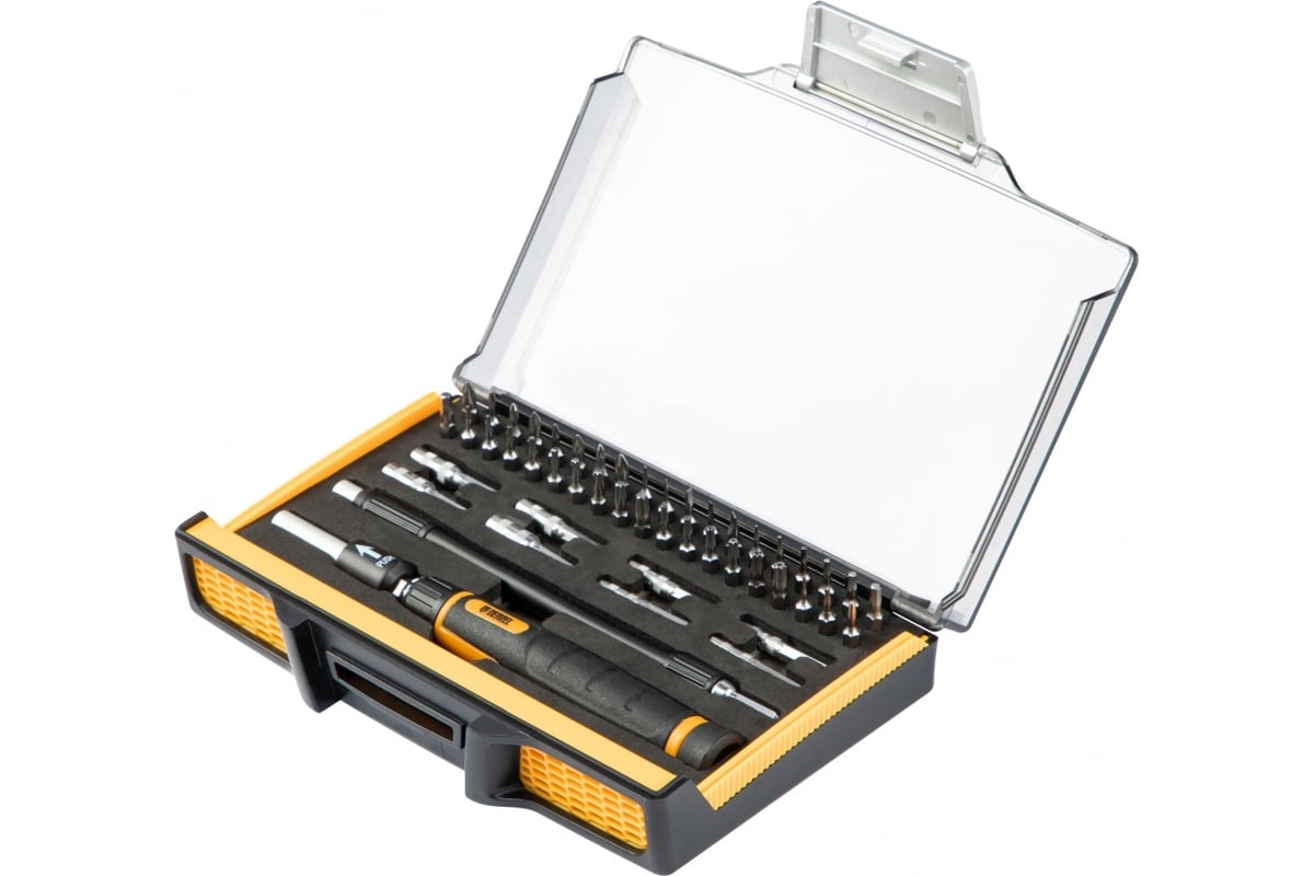 Отвертка с набором бит и торцевых головок для точных работ Denzel ...