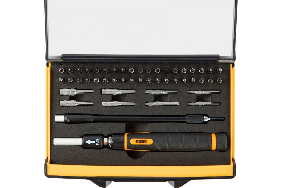 Отвертка с набором бит и торцевых головок для точных работ Denzel ...