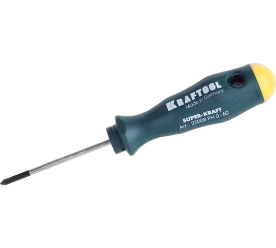 Отвертка Kraftool Pro Cr-Mo-V закалённый стержень двухкомпонентная противоскользящая рукоятка PH 0x60 мм 25008-0-060 1