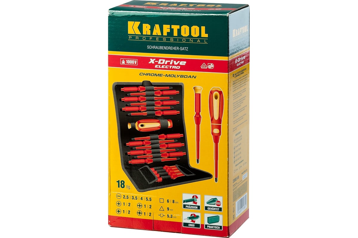 Набор высоковольтных отверток KRAFTOOL Х-Drive Electro 18 предм. 220092-H18  - выгодная цена, отзывы, характеристики, фото - купить в Москве и РФ