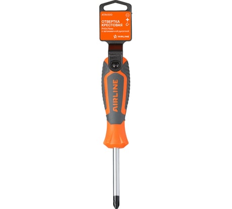 Отвертка крестовая Airline PH3x75мм с эргономичной рукояткой магнитная, пласт.подвес ATAV300