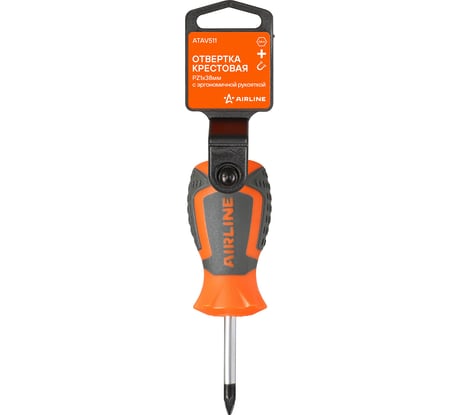 Отвертка крестовая Airline PZ1x38мм с эргономичной рукояткой магнитная, пласт.подвес ATAV511