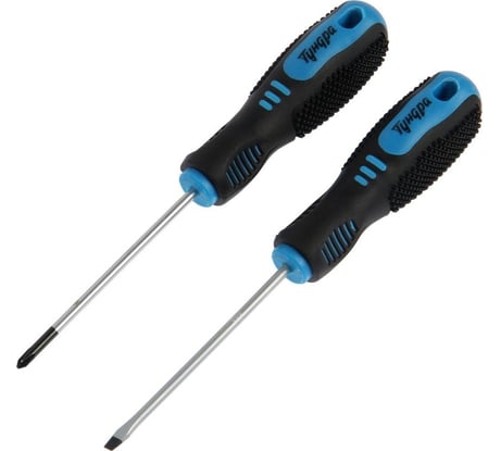Набор отверток ТУНДРА CrV, хром, магнит, двухкомпонентные рукоятки, PH0 и SL3x75 мм, 2 шт. 7635813