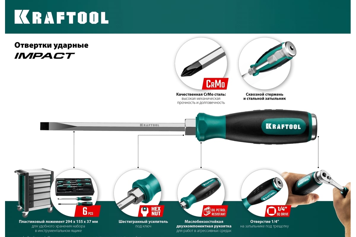 Ударная отвертка KRAFTOOL Impact PH 2 , сквозной стержень из Cr-Mo ...