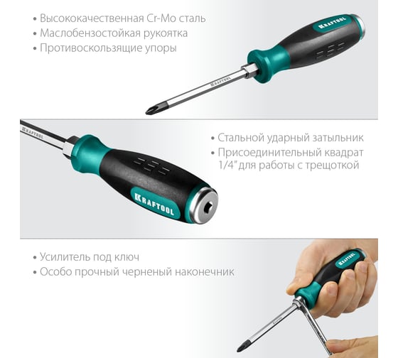 Ударная отвертка KRAFTOOL Impact PH 2 , сквозной стержень из Cr-Mo стали, 250034-2