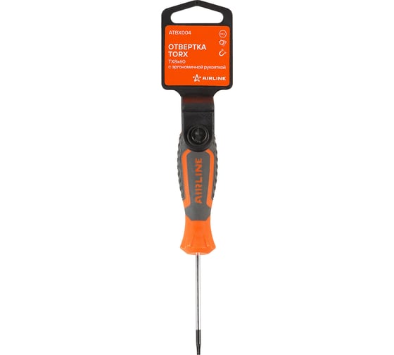 Отвертка TORX Airline TX8x60 с эргономичной рукояткой, магнитная, пластиковый подвес ATBX004 1