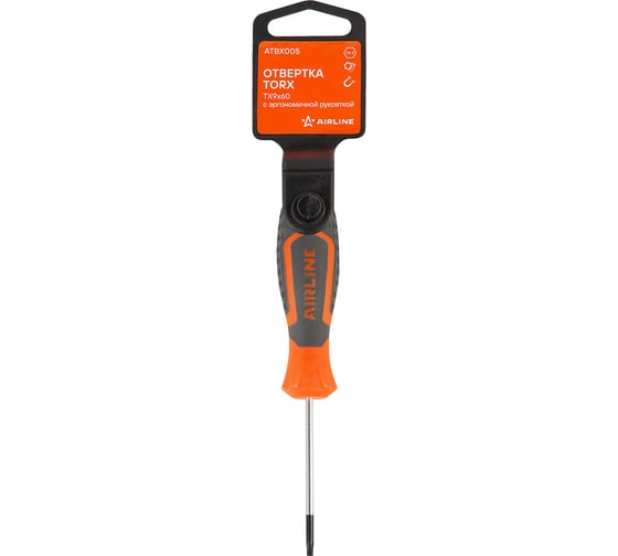 Отвертка TORX Airline TX9x60 с эргономичной рукояткой, магнитная, пластиковый подвес ATBX005