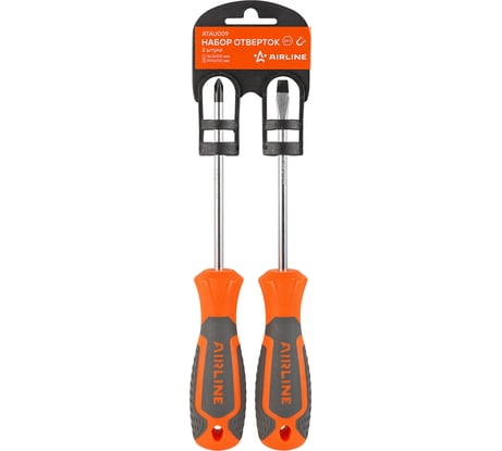 Набор отвёрток Airline SL5x100 мм, PH1x100 мм, пластиковый подвес, 2 предмета ATAU009