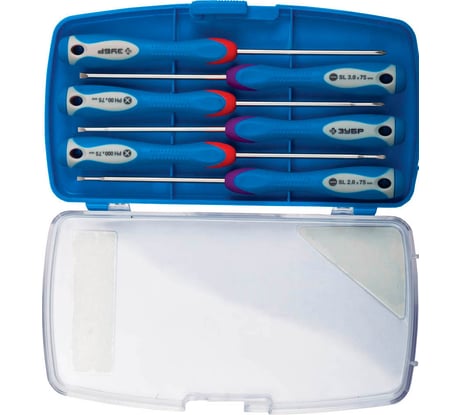 Набор отверток Зубр Эксперт для точных работ SL 2.0 мм 2.5 мм 3.0 мм PH № 000, 00, 0, 6 шт. 25658-H6