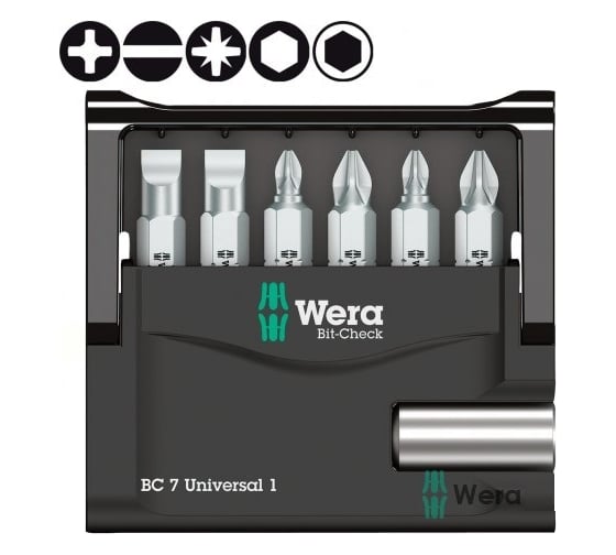 Набор бит Wera Mini-Check 7 Universal 1 с битодержателем, 7 пр., 1/4 C6.3 WE-056295