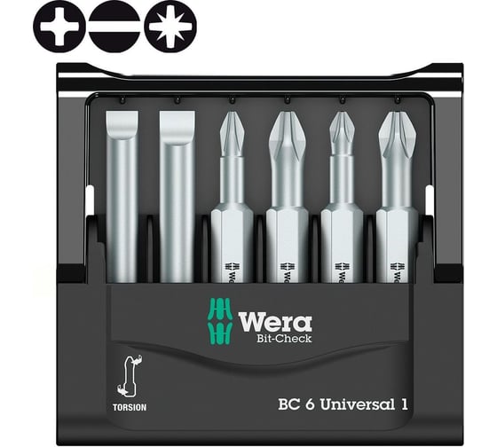 Набор бит Wera Mini Check 800/4Z+851/4TZ+855/4TZ 6 шт. WE-056474