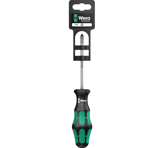 Крестовая отвёртка WERA 355 PZ SB PZ1x80 мм, на подвесе WE-100056