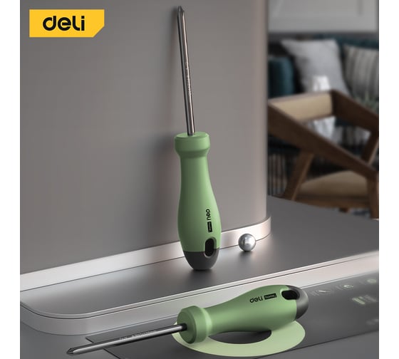 Крестовая отвертка Deli "Home Series Green" HT1206L PH2x150мм (Cr-V, Soft Touch рукоятка, эксклюзивный дизайн, подарочная упаковка) 130288