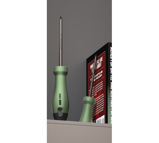 Крестовая отвертка Deli "Home Series Green" HT1206L PH2x150мм (Cr-V, Soft Touch рукоятка, эксклюзивный дизайн, подарочная упаковка) 130288