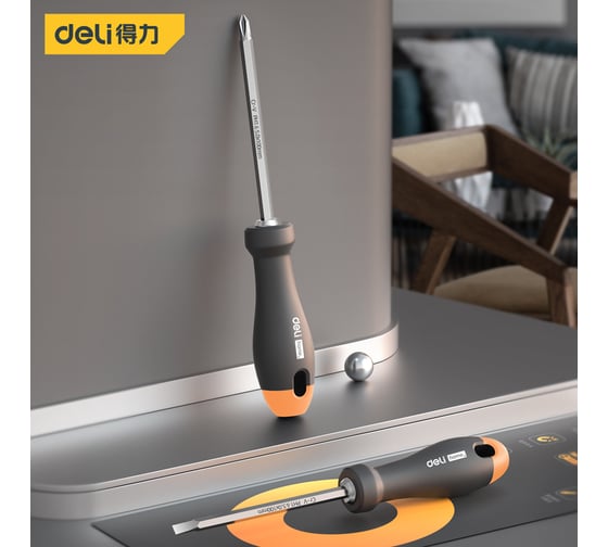 Двухсторонняя отвертка Deli "Home Series Gray" HT1055C (SL5+PH1x100мм, Cr-V, Soft Touch рукоятка, эксклюзивный дизайн, подарочная упаковка) 130285