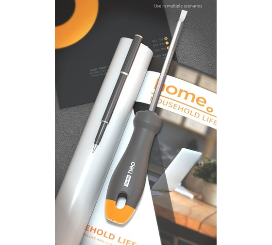 Двухсторонняя отвертка Deli "Home Series Gray" HT1055C (SL5+PH1x100мм, Cr-V, Soft Touch рукоятка, эксклюзивный дизайн, подарочная упаковка) 130285