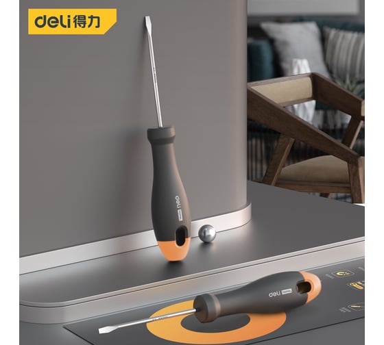 Шлицевая отвёртка Deli "Home Series Gray" HT1103C SL3x75мм (Cr-V, Soft Touch рукоять, эксклюзивный дизайн, подарочная упаковка) 130296