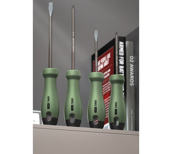 Набор отверток Deli «Home Series Green» HT1004L 4шт (PH1x100, PH2x150, SL5x100, SL6x150, Cr-V, Soft Touch рукоятка, эксклюзивный дизайн) 130275