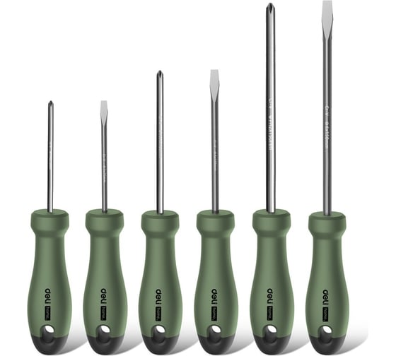 Набор отверток Deli «Home Series Green» HT1006L 6шт (PH0x75, PH1x100, PH2x150, SL3x75, SL5x100, SL6x150, Cr-V, Soft Touch рукоятка, эксклюзивный дизайн) 130276 1