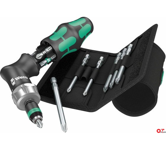 Реверсивная угловая отвертка WERA Kraftform Kompakt Pistol RA 4 с битами в футляре, 13 пр. WE-051031