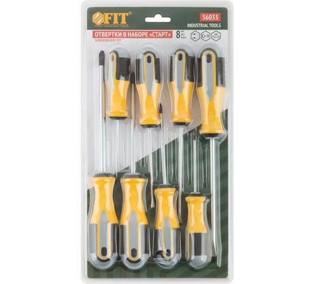 Набор отверток FIT "Старт" CrV сталь, прорезиненные ручки, магнитный наконечник, блистер, 8 шт. 56033