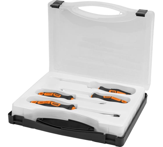 Набор отверток TDM ELECTRIC 4 штуки в пластиковом чемодане SL3x75, SL5х100, PH1х75, PH2х100 серия "Алмаз" SQ1013-0202 1