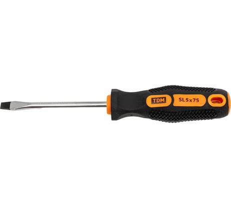 Отвертка плоская (шлицевая) TDM ELECTRIC двухкомпонентная, CR-V тип SL5.0x75, серия "Алмаз" SQ1006-1005