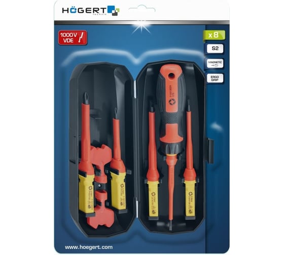Набор диэлектрических отверток HOEGERT TECHNIK 1000 В, 8 предметов HT1S998