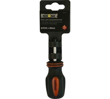 Крестовая короткая отвертка NIKONA Cr-V, PH2x38 22-771