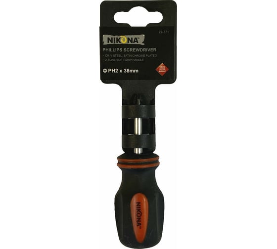Крестовая короткая отвертка NIKONA Cr-V, PH2x38 22-771 1