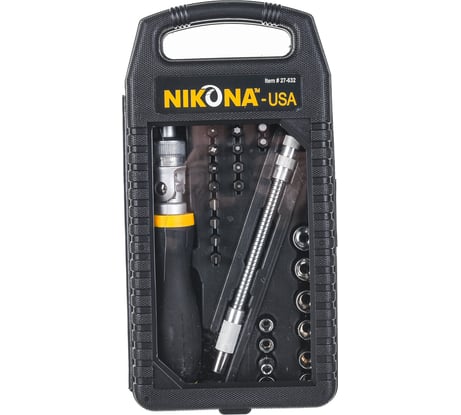 Набор отверток с битами и головками NIKONA рукоятка шарнирно-реверсная, 4.5-13мм, в ящике 32пр 27-632