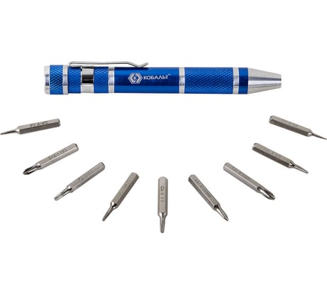 Отвертка рукоятка с набором бит 9 шт для точных работ, CR-V, блистер КОБАЛЬТ 792-070