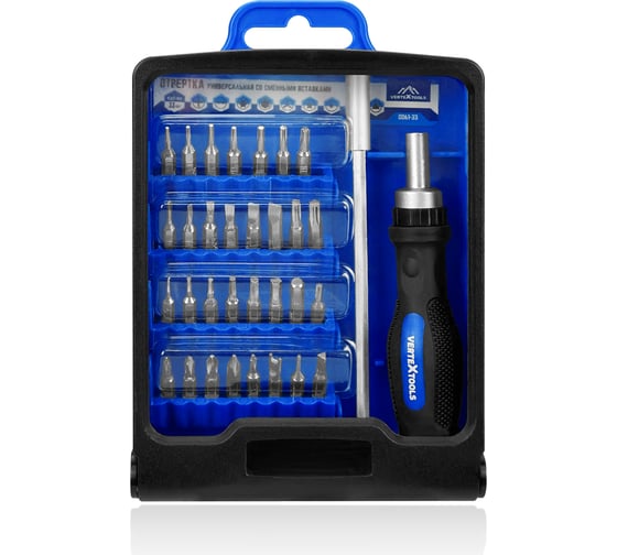 Отвертка универсальная со сменными вставками vertextools 33шт 0061-33