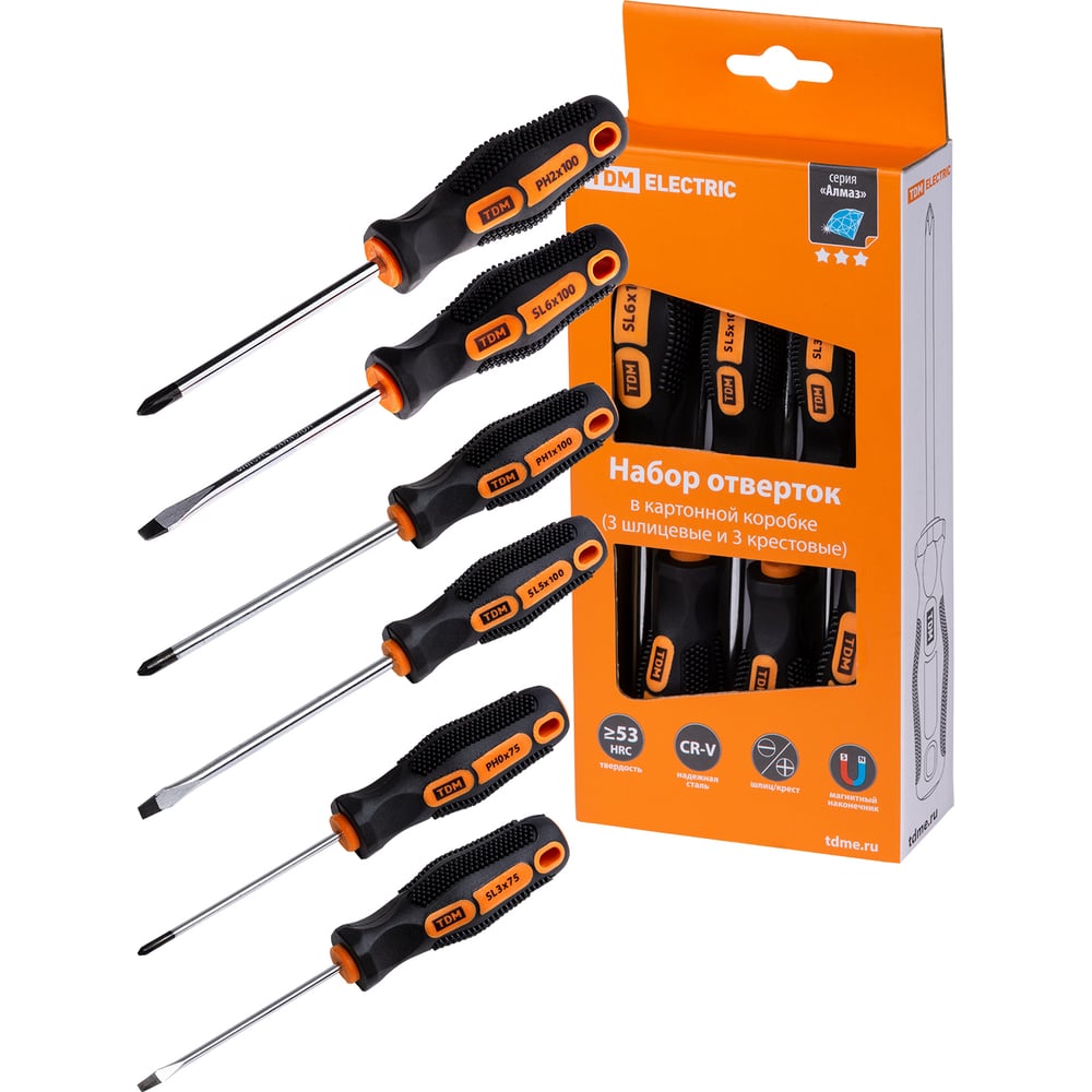 Набор отверток 6 шт картонная коробка, CR-V "Алмаз" TDM SQ1013-0204 ...