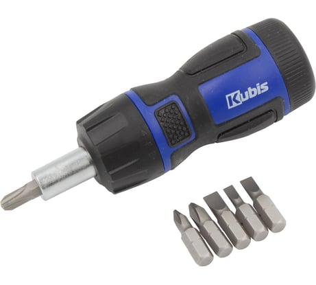 Отвертка с трещоткой KUBIS 6 насадок, SL4, 5, 6 мм, PH1, 2, 3, CrV6150, HRC 51-54 02-08-0207