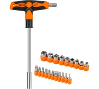 Набор TDM ELECTRIC отвертка с Т-образной ручкой с битами и торцевыми головками №3 21 предмет "Алмаз" SQ1019-0203