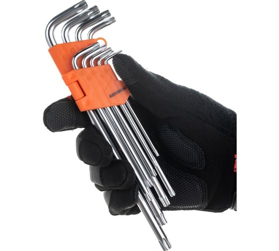 Набор Г-образных ключей TORX АвтоDело T10-T50 длинные с отверстием 9 предметов 39156 14641