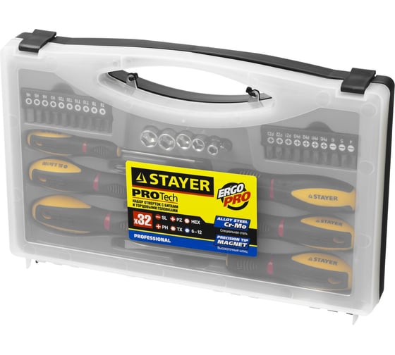 Набор отверток STAYER PROFESSIONAL PROTech Cr-Mo, 32 предметов, в кейсе 25134-H18_z01