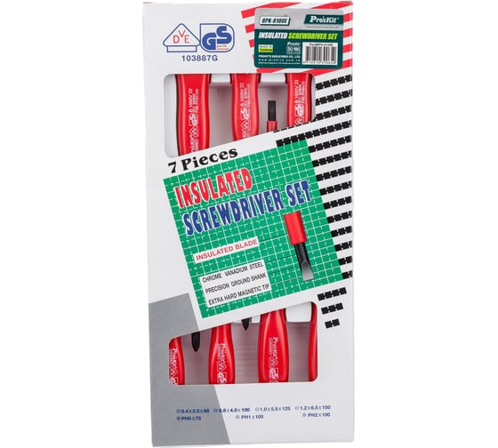 Набор изолированных отверток Pro'sKit 8PK-8100 E 4х -, 3х +, 1000В С00034089