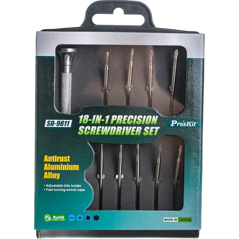 Часовая отвертка со сменными битами ProsKit SD-9811 9 двухсторонних бит ...