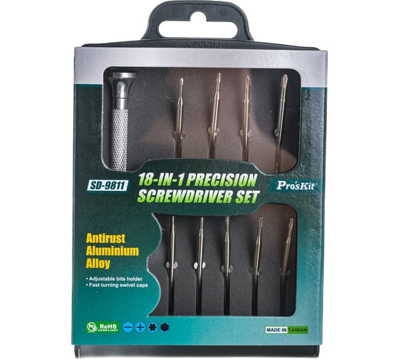 Часовая отвертка со сменными битами ProsKit SD-9811 9 двухсторонних бит С00034881