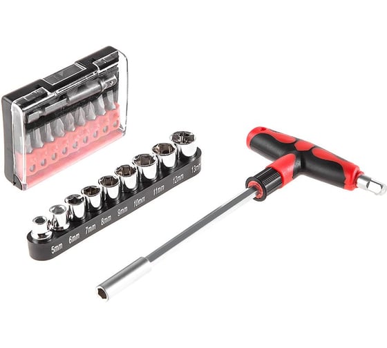 Отвертка HAMMER Flex 601-027 с набором бит и головок 19 шт. Т-образная рукоятка, CRV 400834