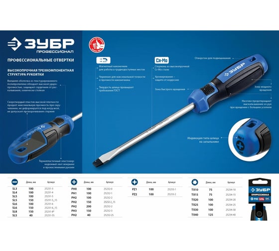 Отвертка ЗУБР Профессионал SL6x100 25231-6_z01