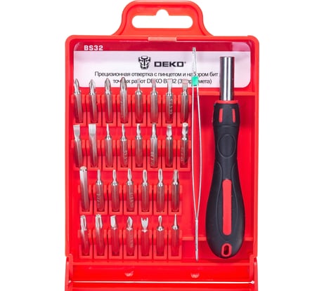Прецизионная отвертка с пинцетом и набором бит для точных работ DEKO BS32 065-0514