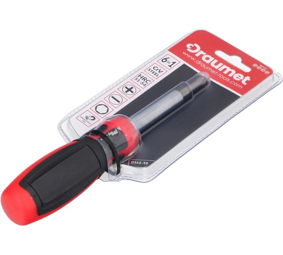 Отвертка 6-в-1 DRAUMET PH1, PH2, SL 5 мм, SL 6, HEX 6 и 8 мм D342-50