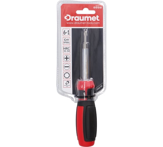 Отвертка 6-в-1 DRAUMET PH1, PH2, SL 5 мм, SL 6, HEX 6 и 8 мм D342-50